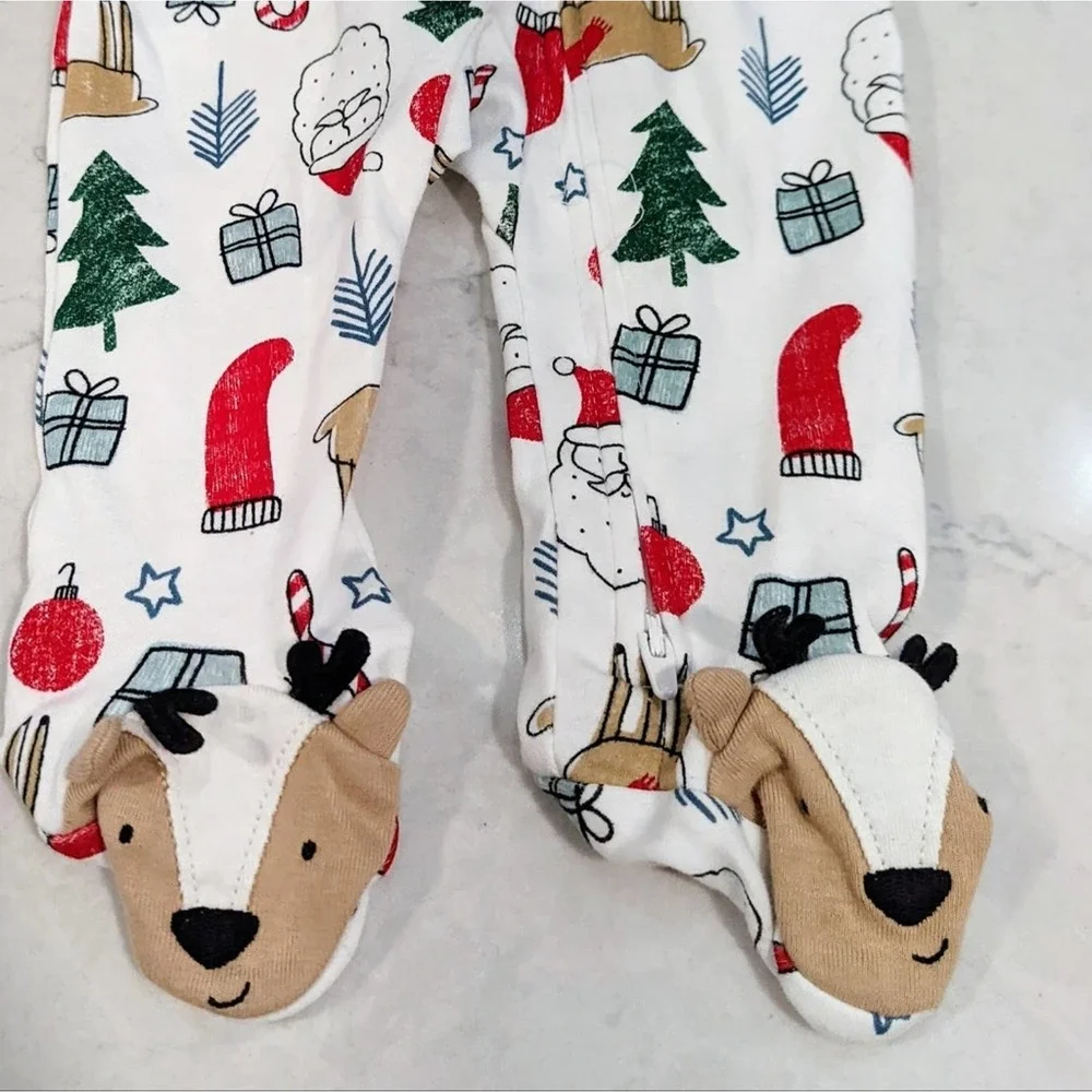CARTER'S Christmas Footed Pajamas with Reindeer Santa Trees Presents 9 Month - Picture 7 of 12